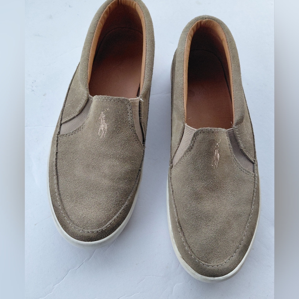 Polo Ralph Lauren Elbert Tan Suede Leather Deck Slip On Loafers Unisex